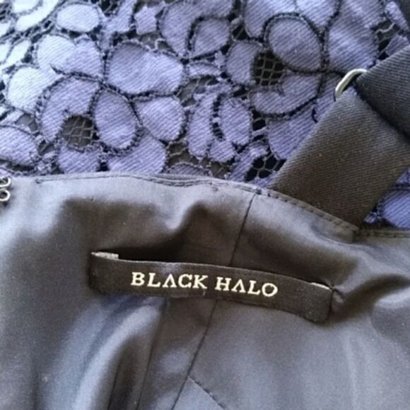 BLACK HALO "FRANCISCA" DRESS VIOLET LACE PANEL BODYCON MINI EXCELLENT … - Picture 9 of 9